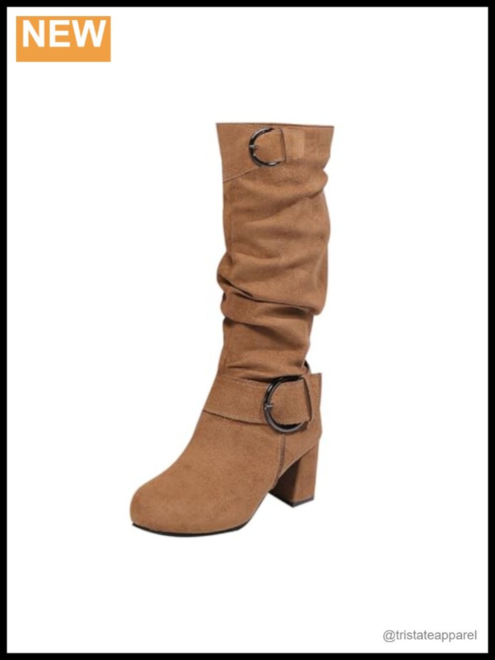 Knee High Boots Chunky Block Heel Faux Suede Side Zipper Winter